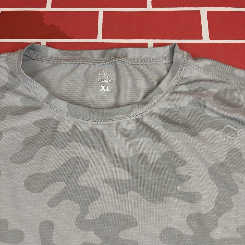 Rhoback Performance T-Shirt Mens XL Gray Camo Short Sleeve Athletic Stretch